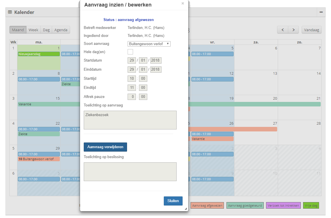 Status verlof medewerker